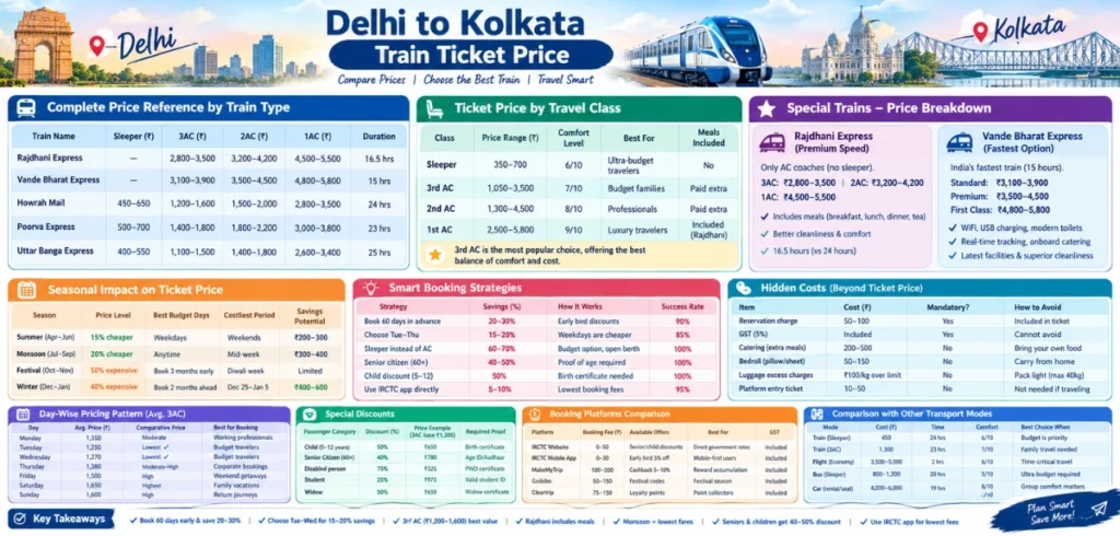 Delhi to Kolkata Train Ticket Price: Complete 2026 Breakdown Delhi to Kolkata Train Ticket Price