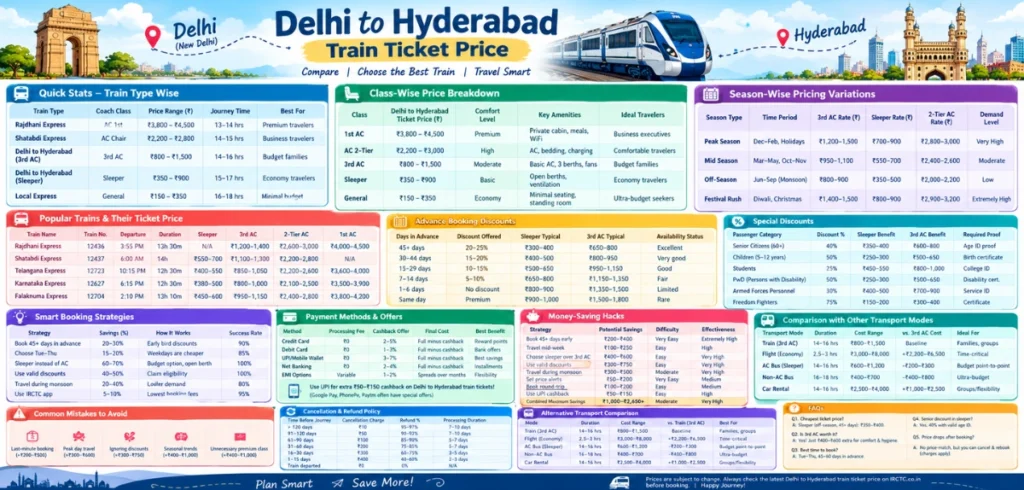 Delhi to Hyderabad Train Ticket Price: Complete 2025-2026 Fare Breakdown Delhi to Hyderabad Train Ticket Price